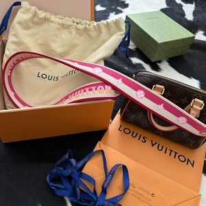 Louis Vuitton Monogram Crossbody Bag with Pink Strap